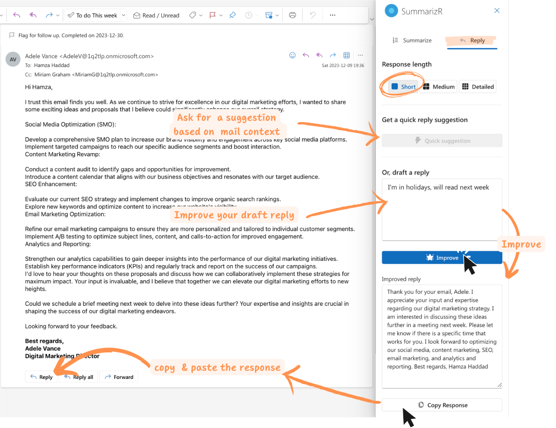 Send professional replies in a glance !